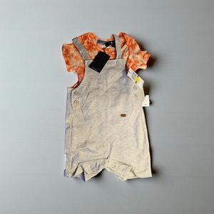 7 for all Mankind size 18 mos boys gray overall and orange tie-dye shirt set NWT